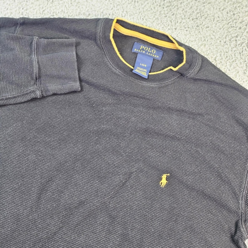Polo Ralph Lauren Sweater Mens Large Gray Waffle Knit Thermal Crewneck Pullover